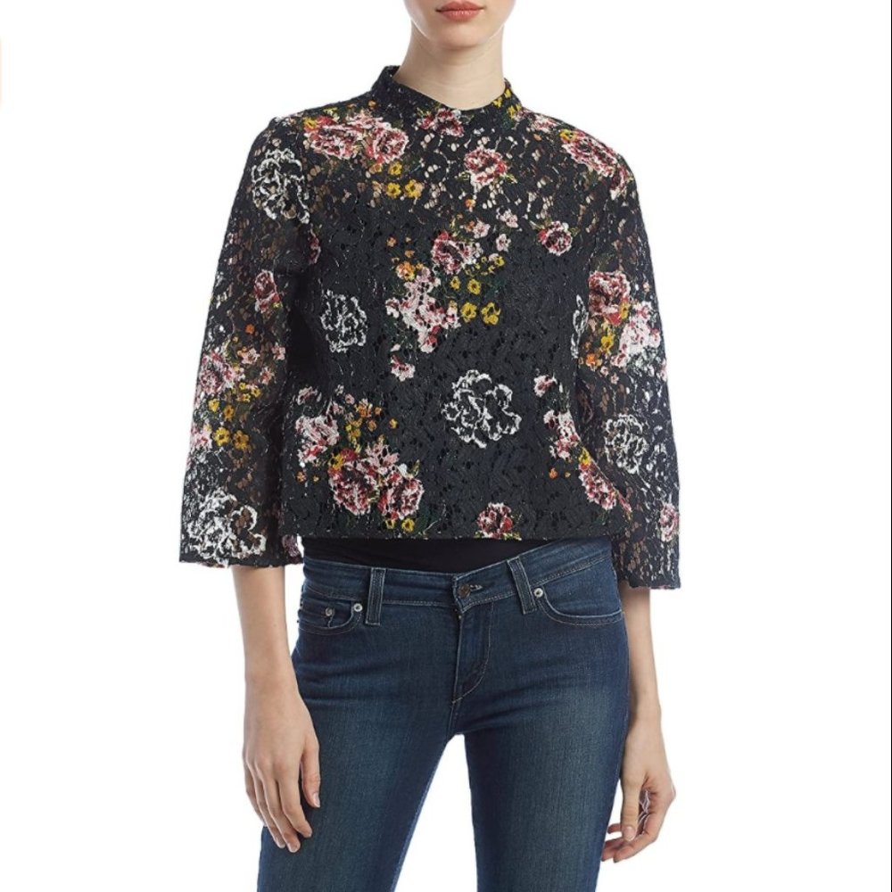 Womens Juniors Hippie Laundry Floral Printed Lace Top Size Large Cropped NWT